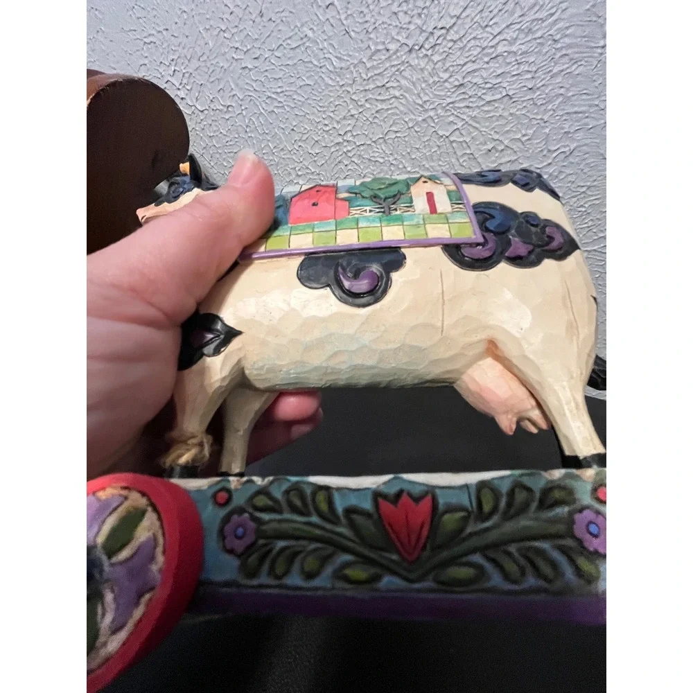 Jim Shore Heartwood Creek Bell Cow Figurine 4008182 Pull Toy 2007 Enesco 9x6